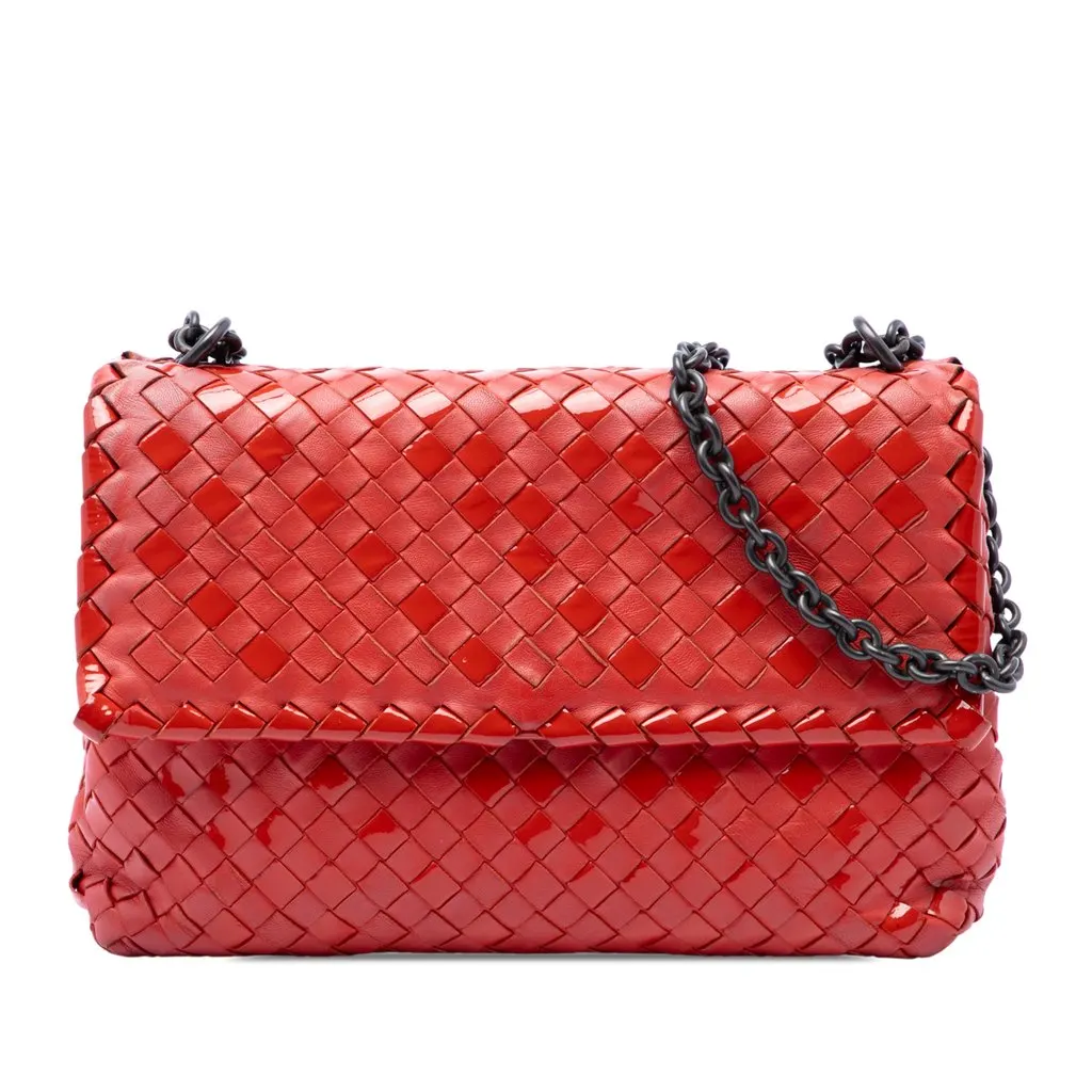 Bottega Veneta Small Nappa and Patent Intrecciato Olimpia Shoulder Bag Red Leather Very good - Front View