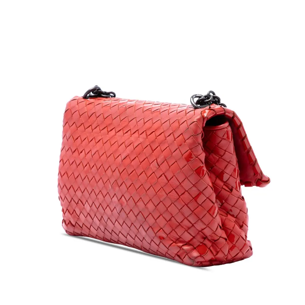 Bottega Veneta Small Nappa and Patent Intrecciato Olimpia Shoulder Bag Red Leather Very good - Back View