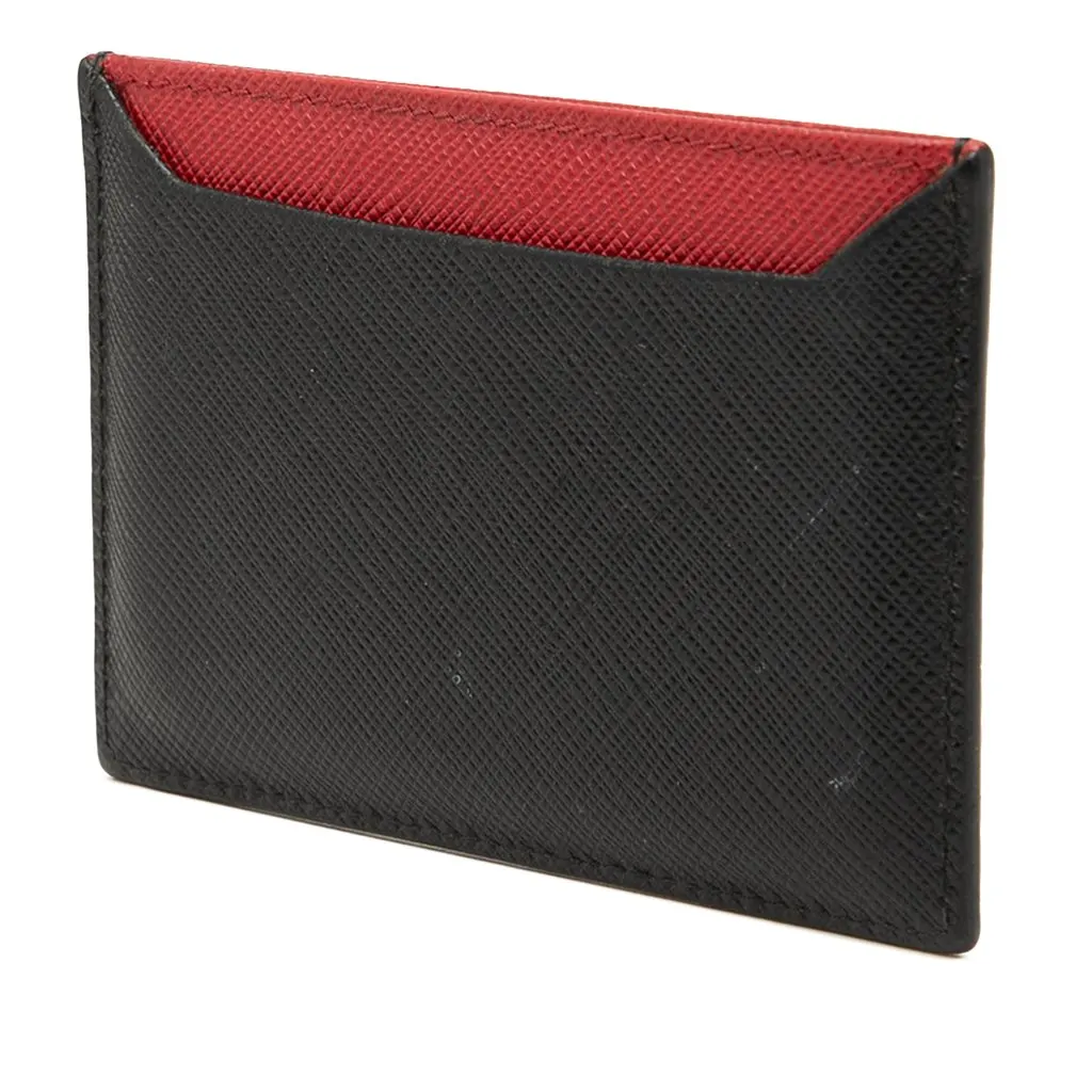 Prada Bicolor Saffiano Card Holder Black Leather Very good - Back View