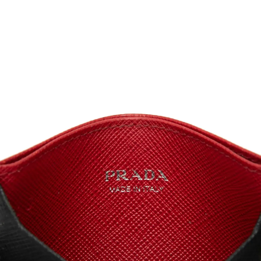 Prada Bicolor Saffiano Card Holder Black Leather Very good - Box View