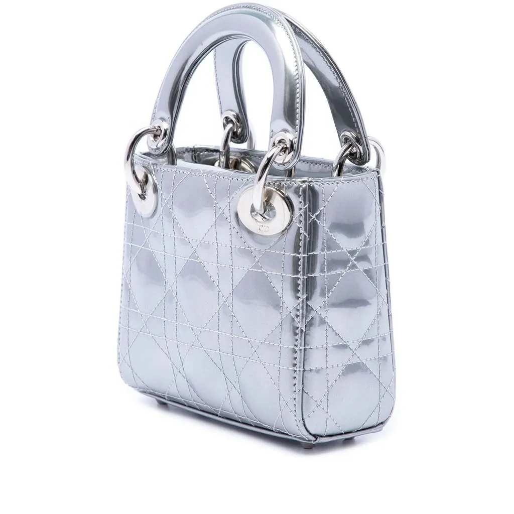 Dior Micro Metallic Patent Cannage Bear Lady Dior Silver Leather Very good - Back View