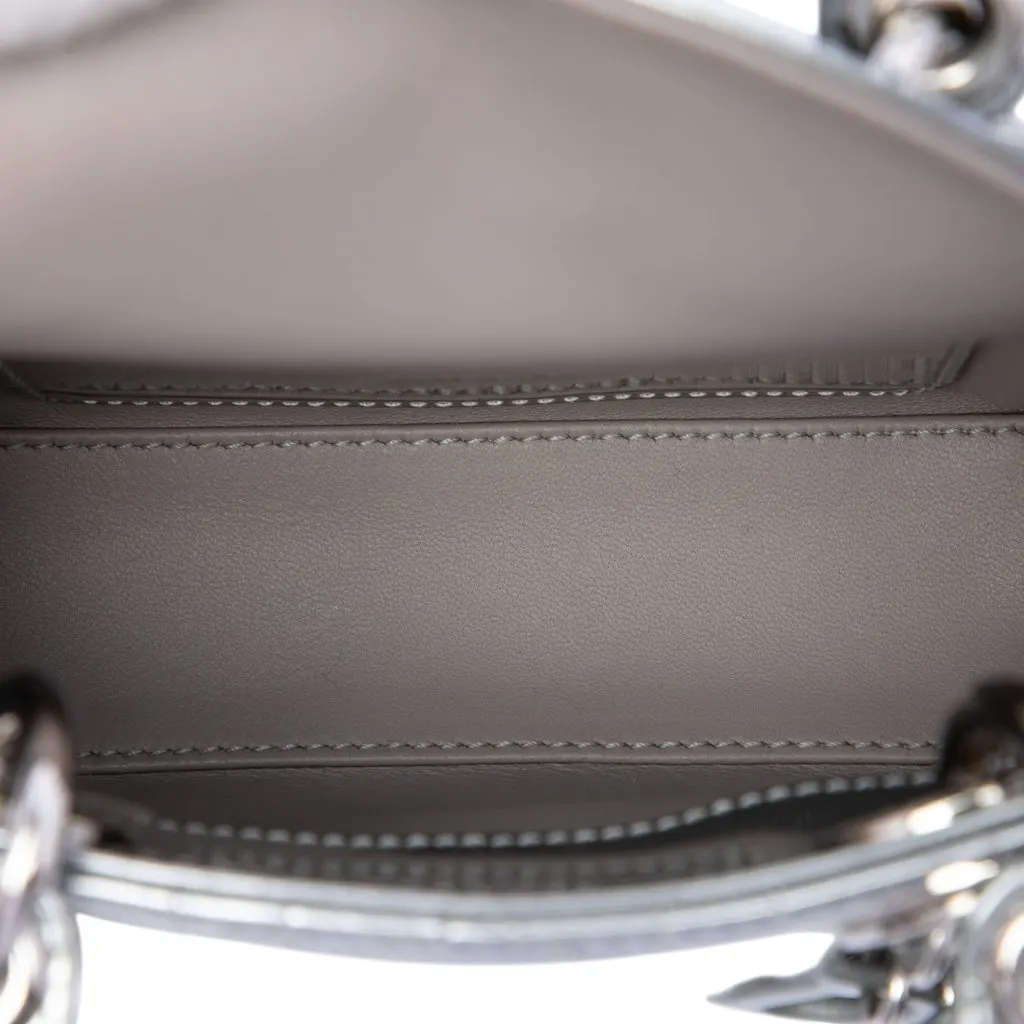 Dior Micro Metallic Patent Cannage Bear Lady Dior Silver Leather Very good - Model View