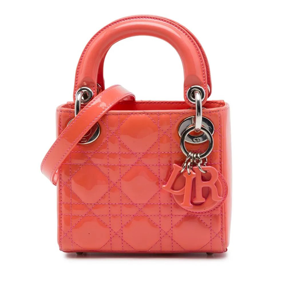 Dior Micro Patent Cannage Lady Dior Orange Leather Very good - Front View