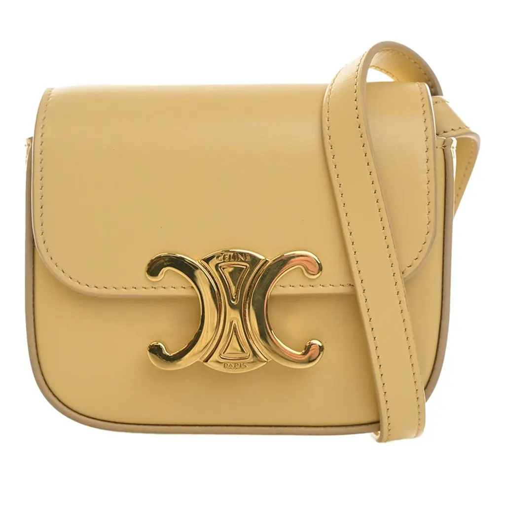 Celine Mini Shiny Calfskin Triomphe Crossbody Yellow Leather Very good - Front View