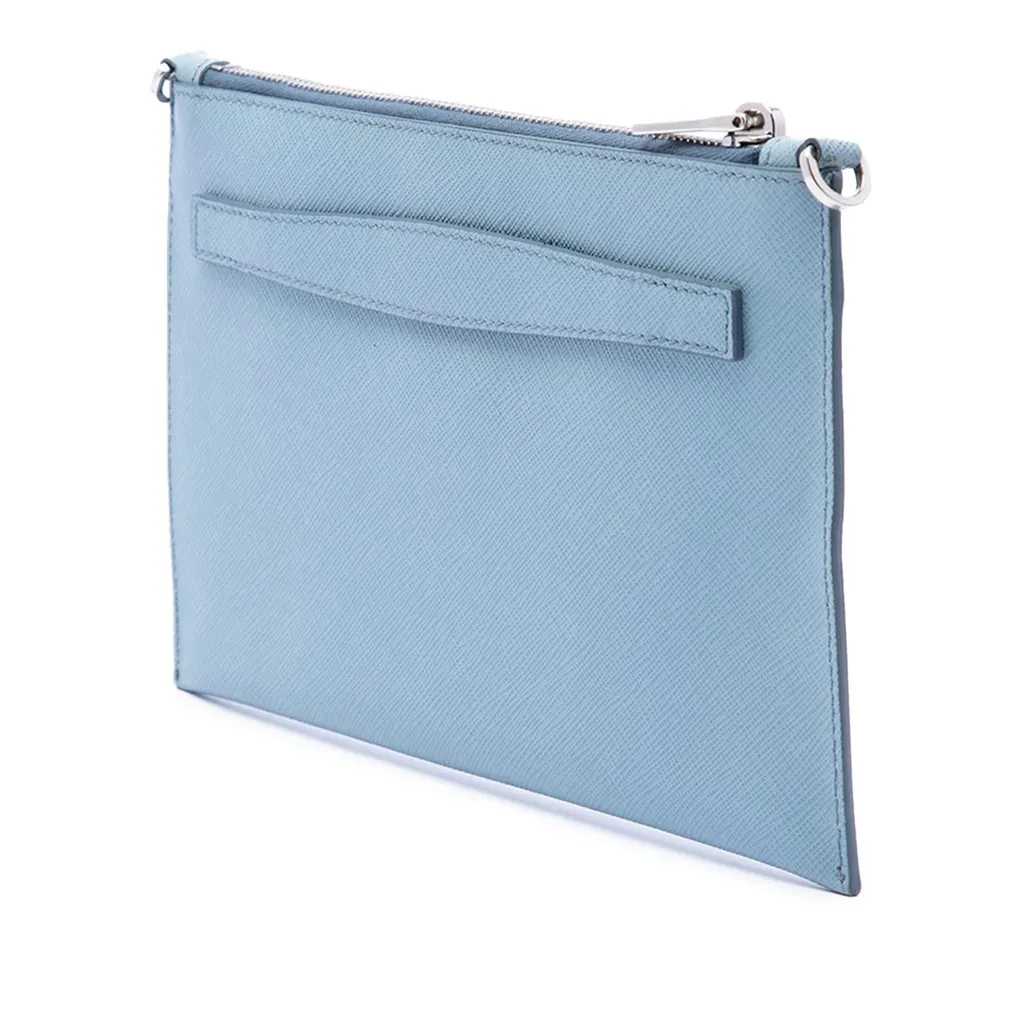 Prada Saffiano Shoulder Bag Blue Leather Very good - Back View