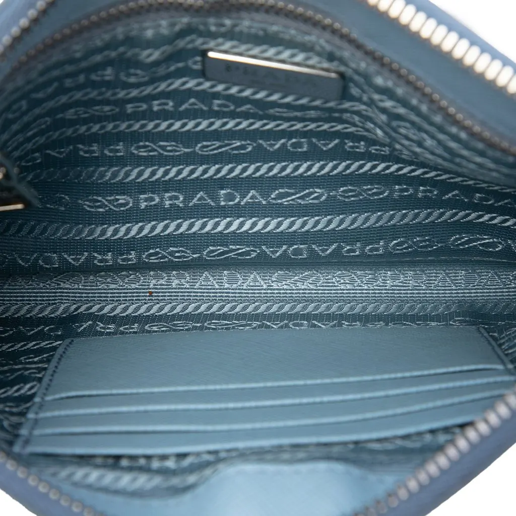 Prada Saffiano Shoulder Bag Blue Leather Very good - Model View