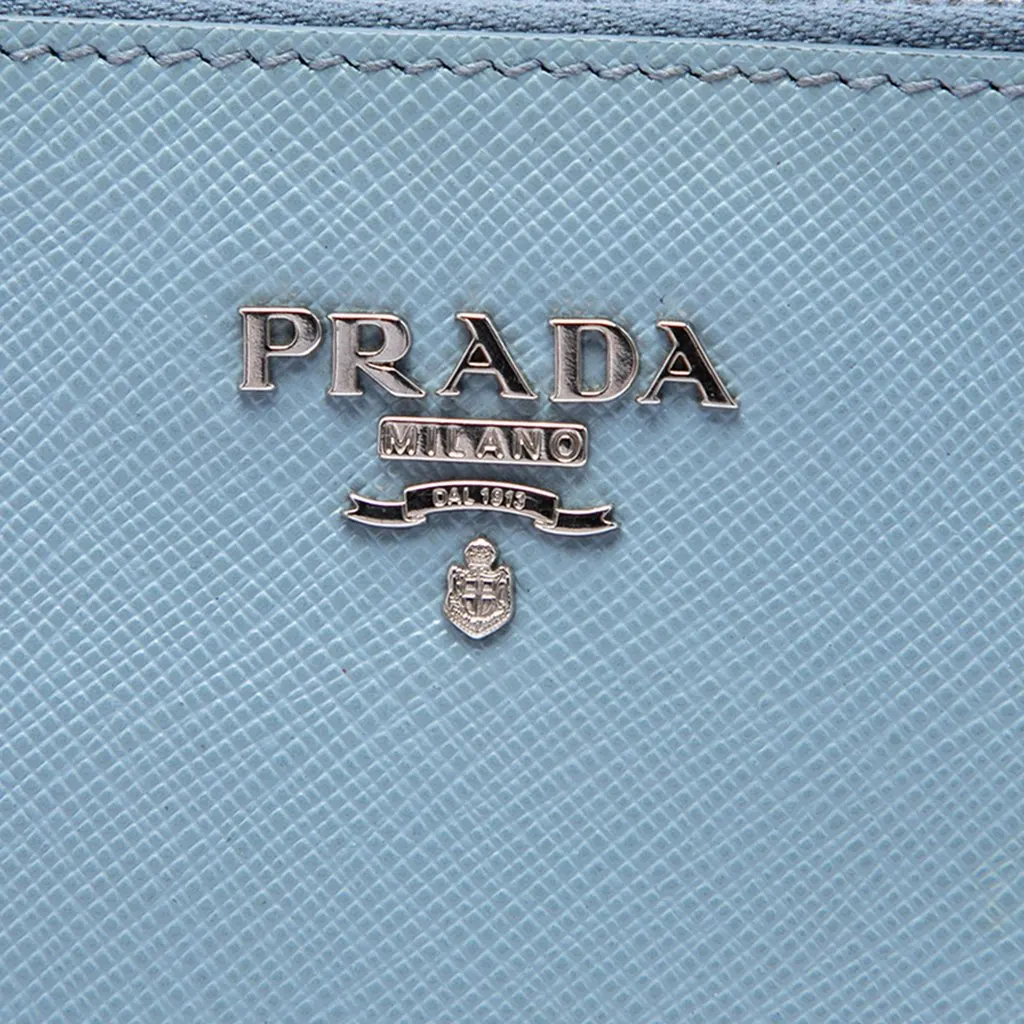 Prada Saffiano Shoulder Bag Blue Leather Very good - Box View