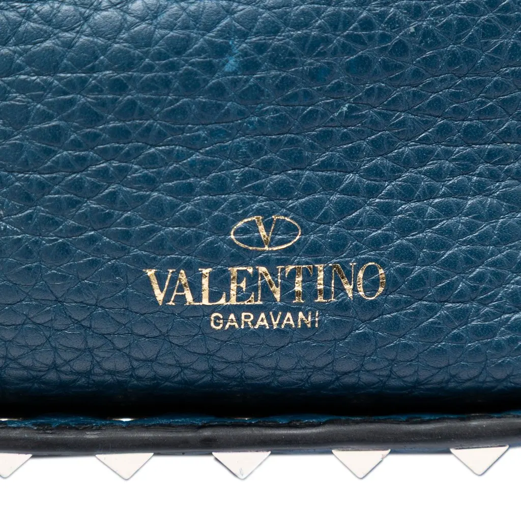 Valentino Small Grained Calfskin Rockstud Bucket Bag Blue Leather Very good - Box View