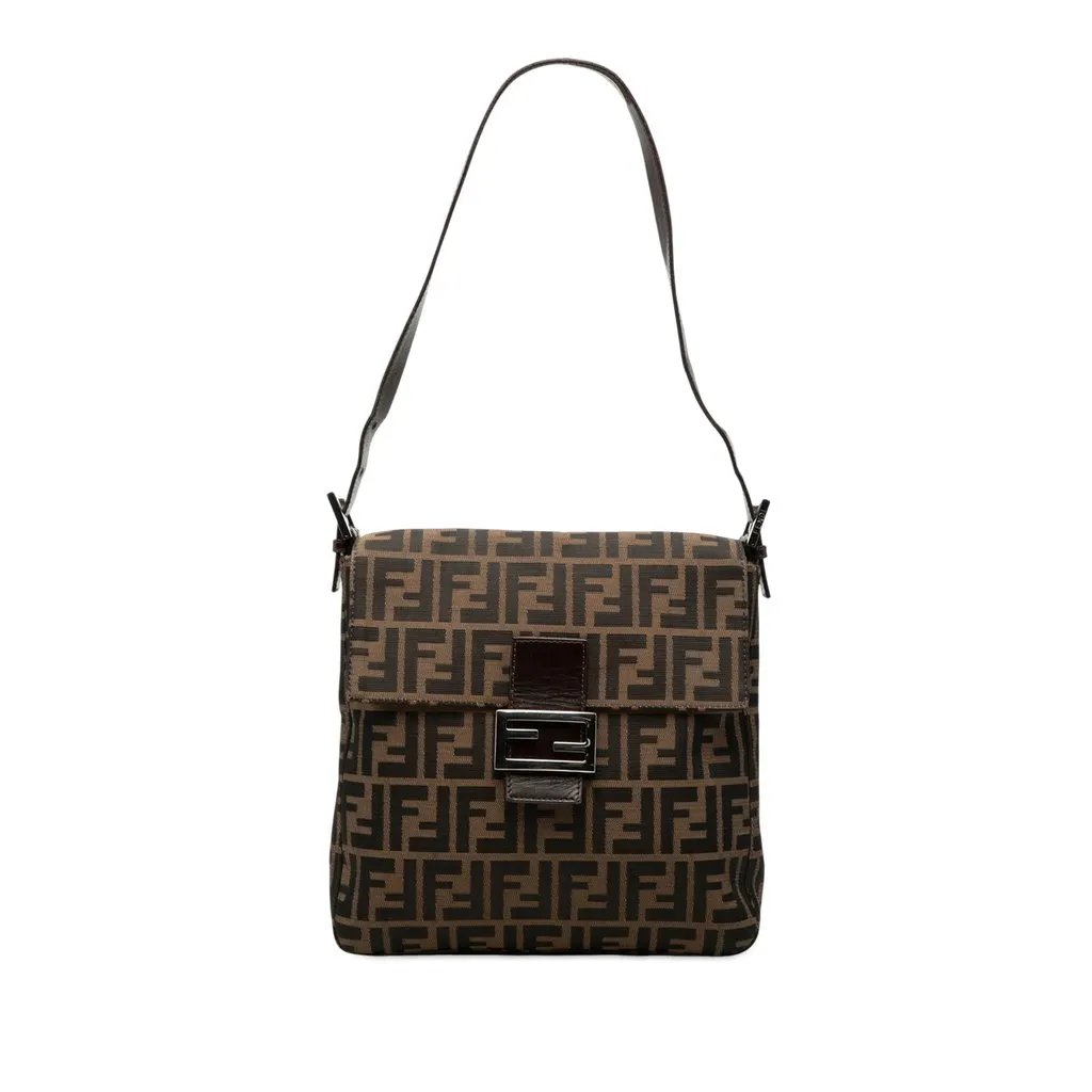Fendi Zucca Canvas Shoulder Bag Brown Very good - Front View