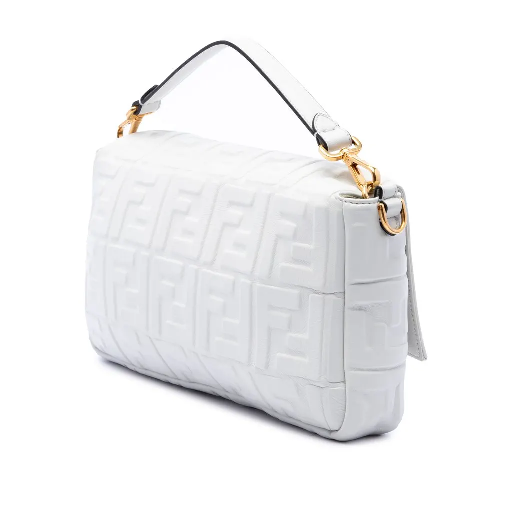 Fendi Large Zucca Embossed Leather Baguette Satchel White Leather Very good - Back View