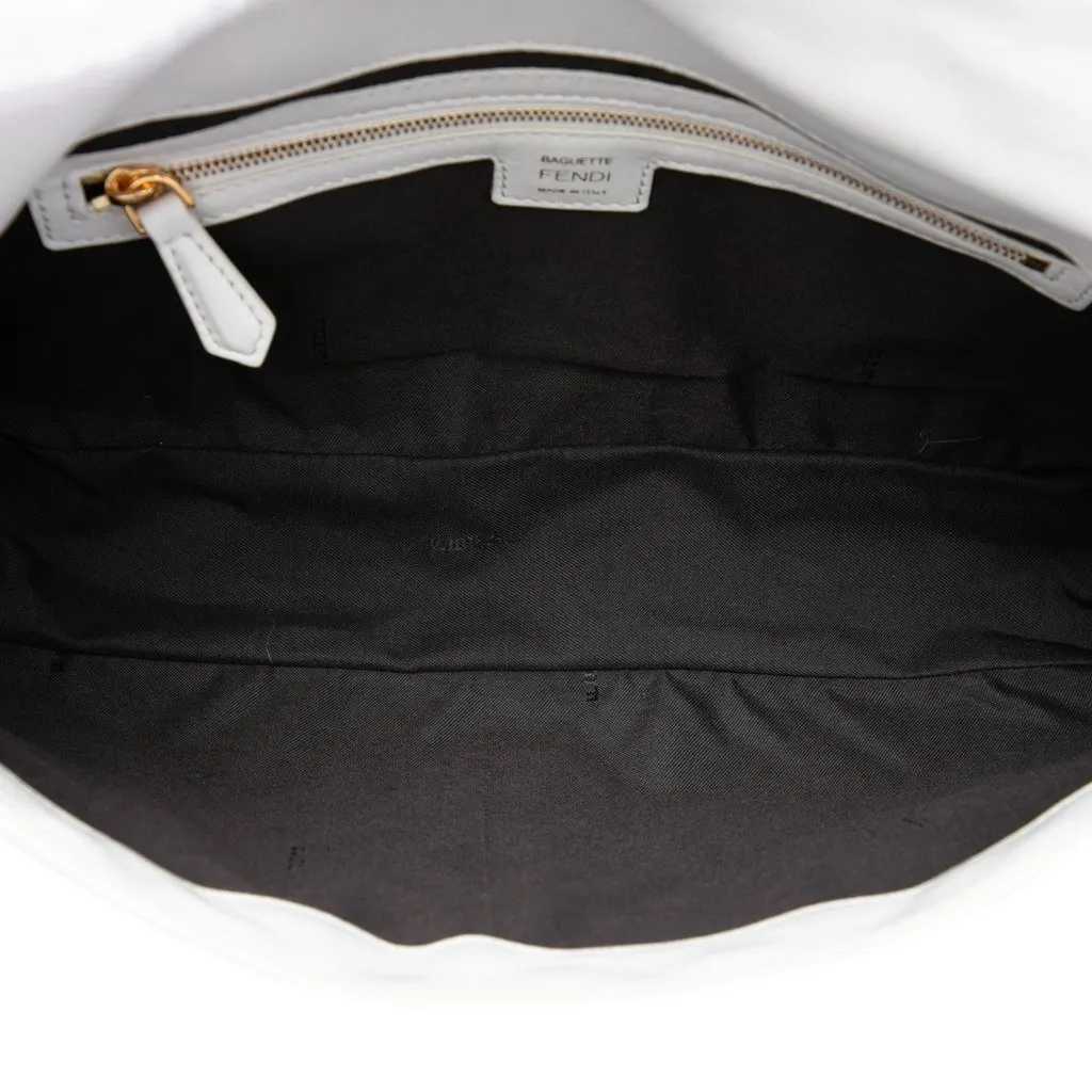 Fendi Large Zucca Embossed Leather Baguette Satchel White Leather Very good - Model View