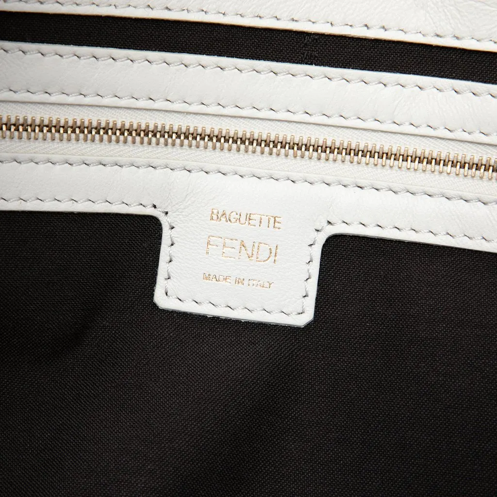 Fendi Large Zucca Embossed Leather Baguette Satchel White Leather Very good - Box View