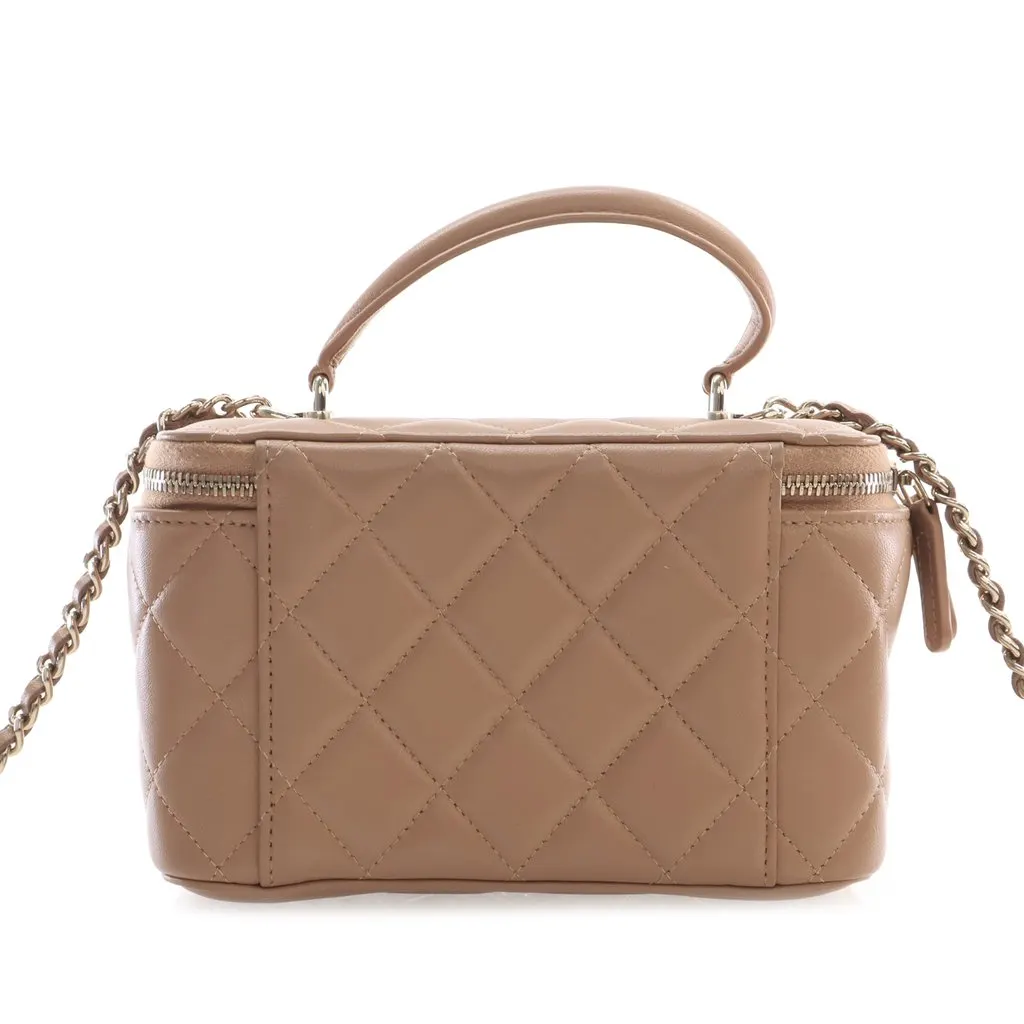 Chanel Small CC Quilted Lambskin Top Handle Vanity Case with Chain Beige Leather Very good - Back View