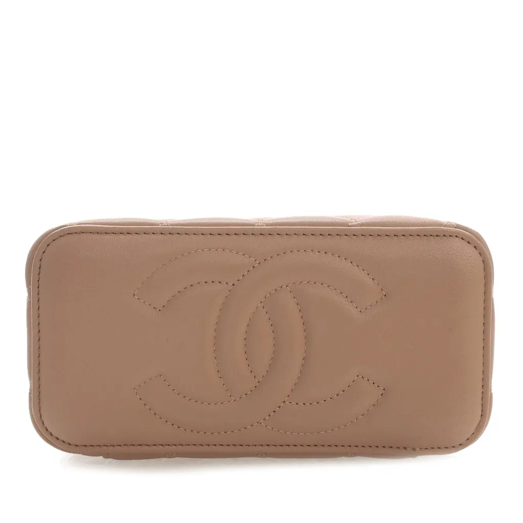 Chanel Small CC Quilted Lambskin Top Handle Vanity Case with Chain Beige Leather Very good - Inside View