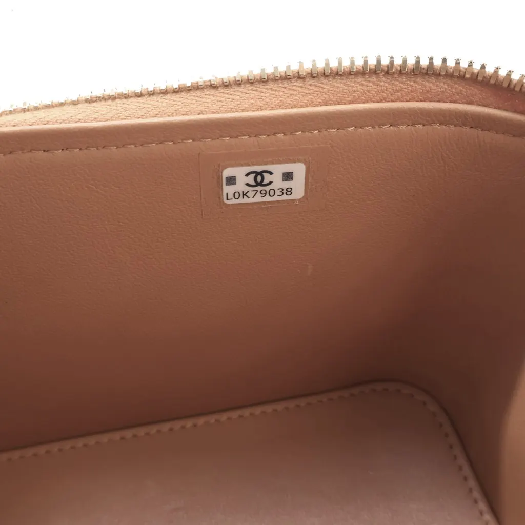 Chanel Small CC Quilted Lambskin Top Handle Vanity Case with Chain Beige Leather Very good - Box View