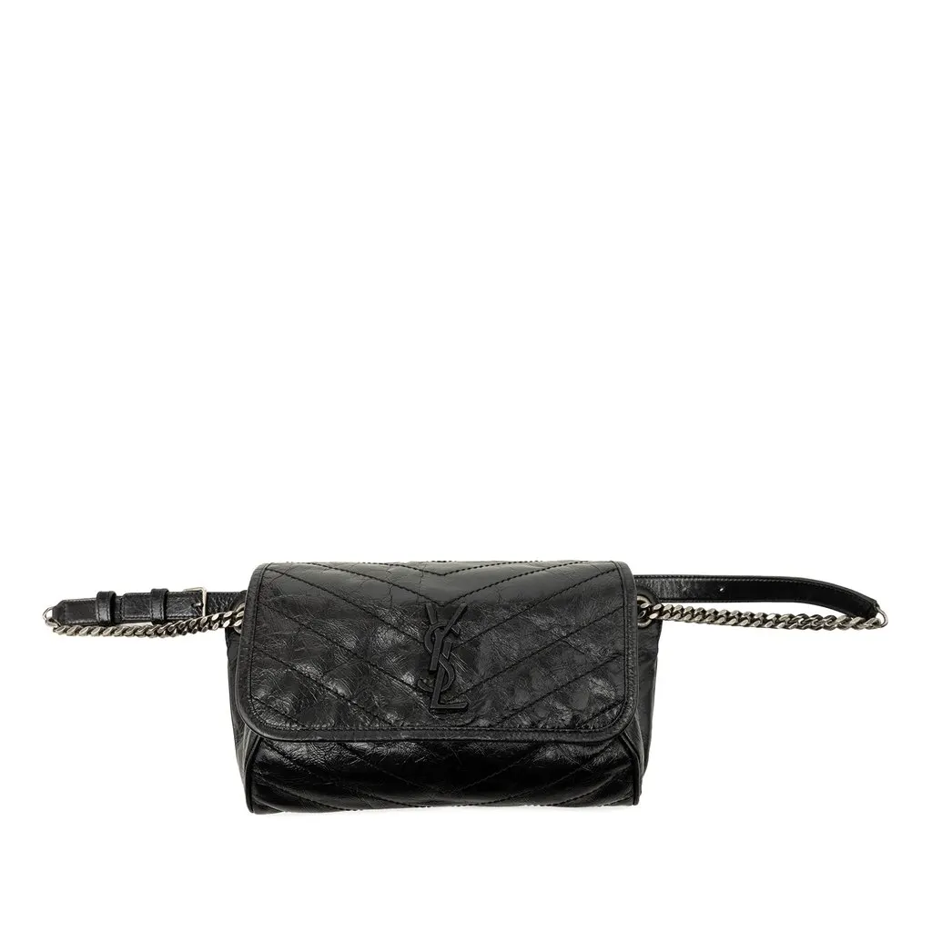 Saint Laurent Crinkled Calfskin Monogram Niki Belt Bag Black Leather Very good - Front View