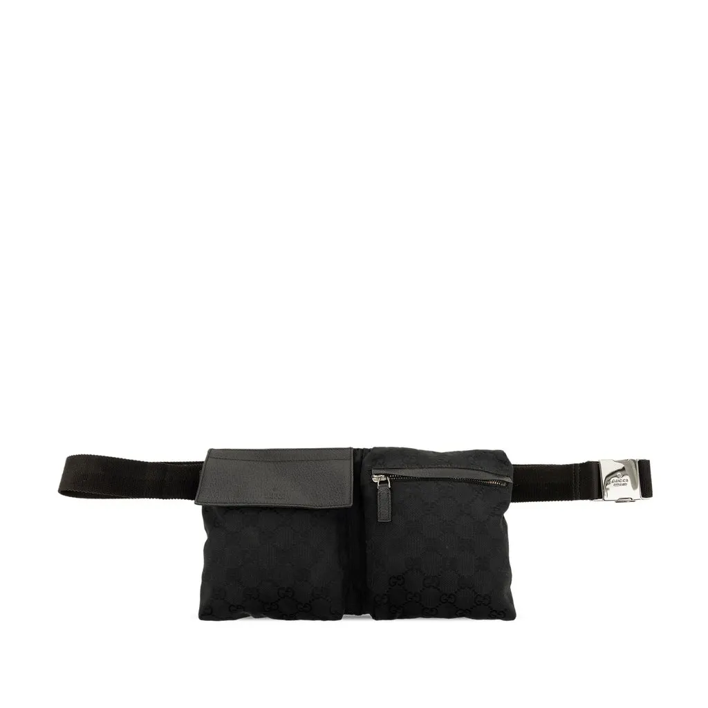 Gucci GG Canvas Double Pocket Belt Bag Black Canvas Very good - Front View