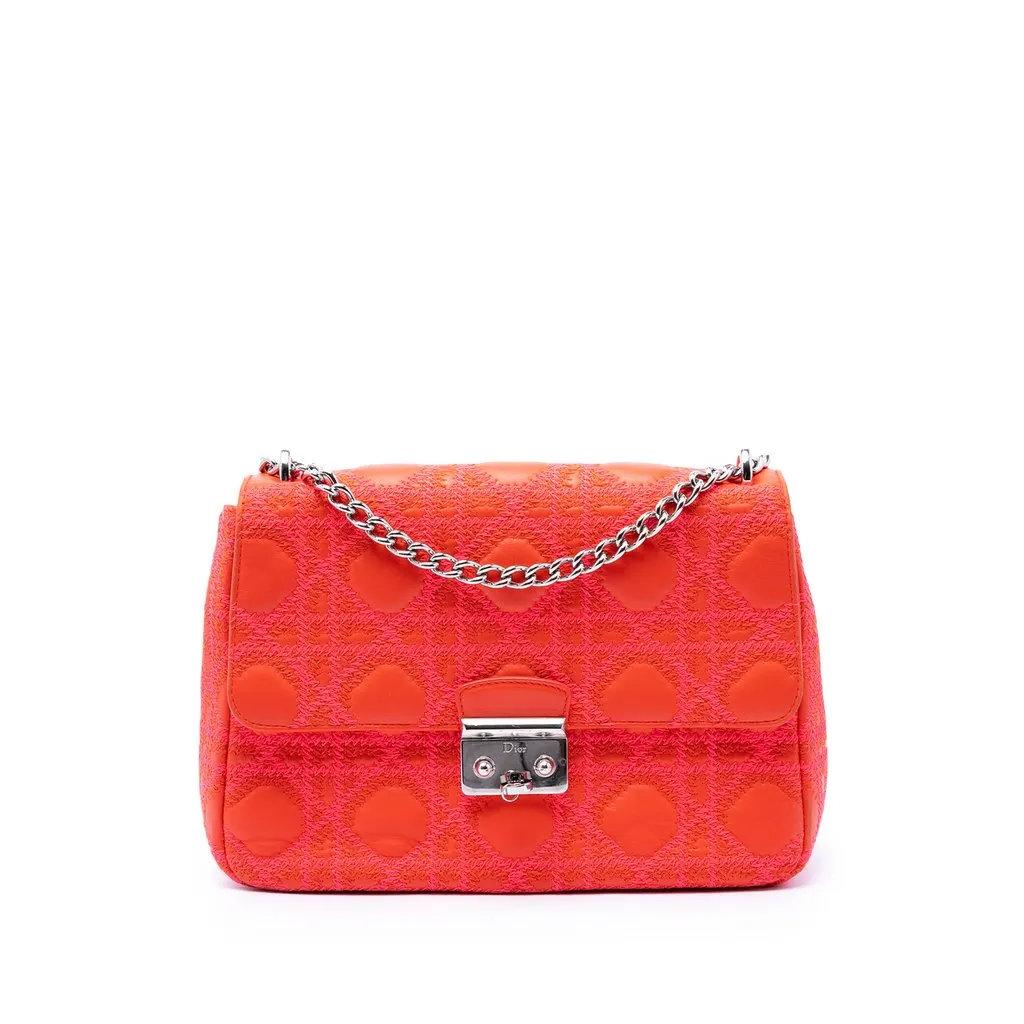 Dior Medium Embroidered Lambskin Cannage Miss Dior Flap Orange Leather Very good - Front View