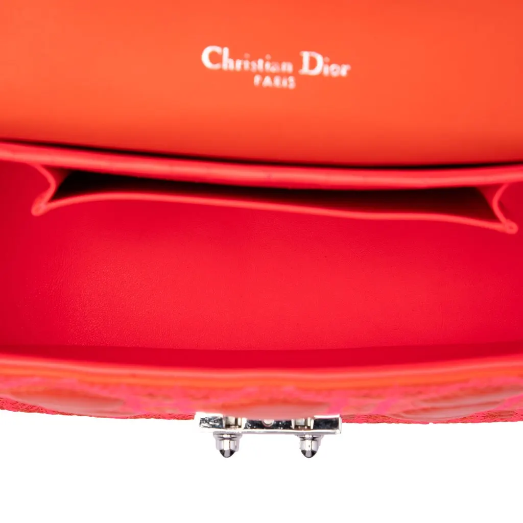 Dior Medium Embroidered Lambskin Cannage Miss Dior Flap Orange Leather Very good - Model View
