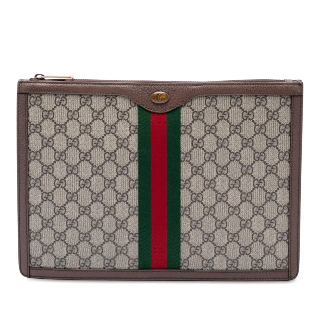 Gucci GG Supreme Web Ophidia Clutch Beige Canvas Very good - Front View