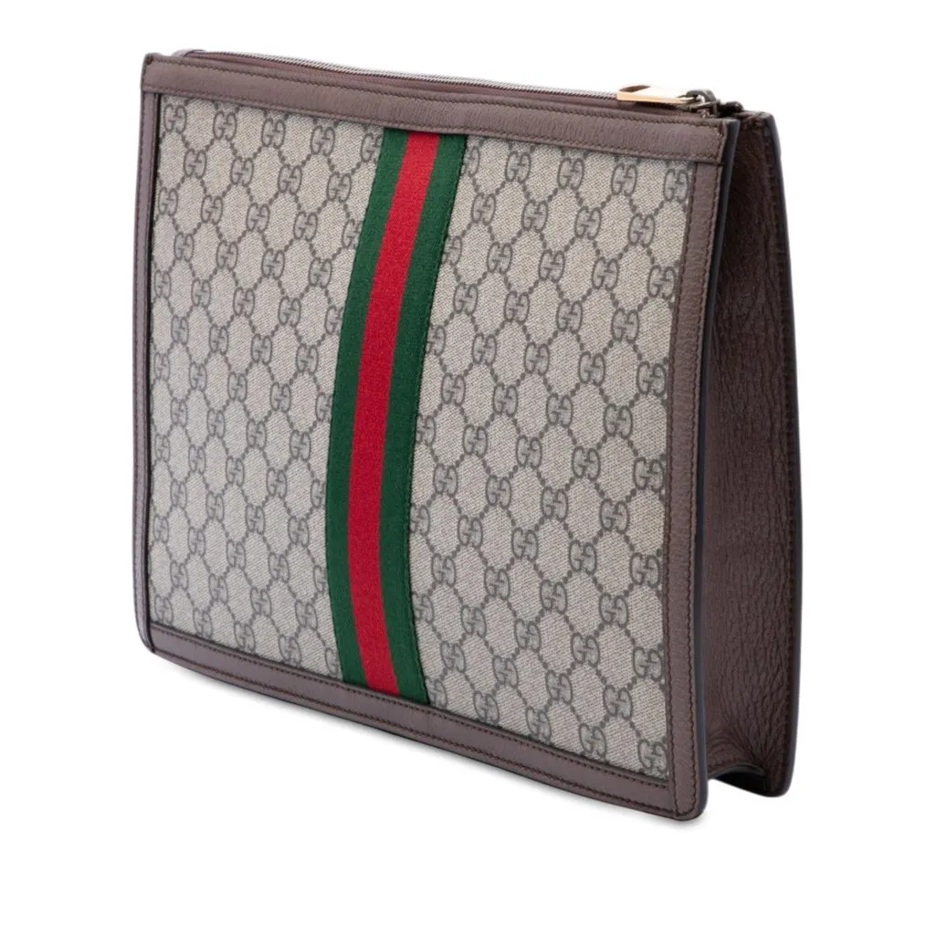 Gucci GG Supreme Web Ophidia Clutch Beige Canvas Very good - Back View