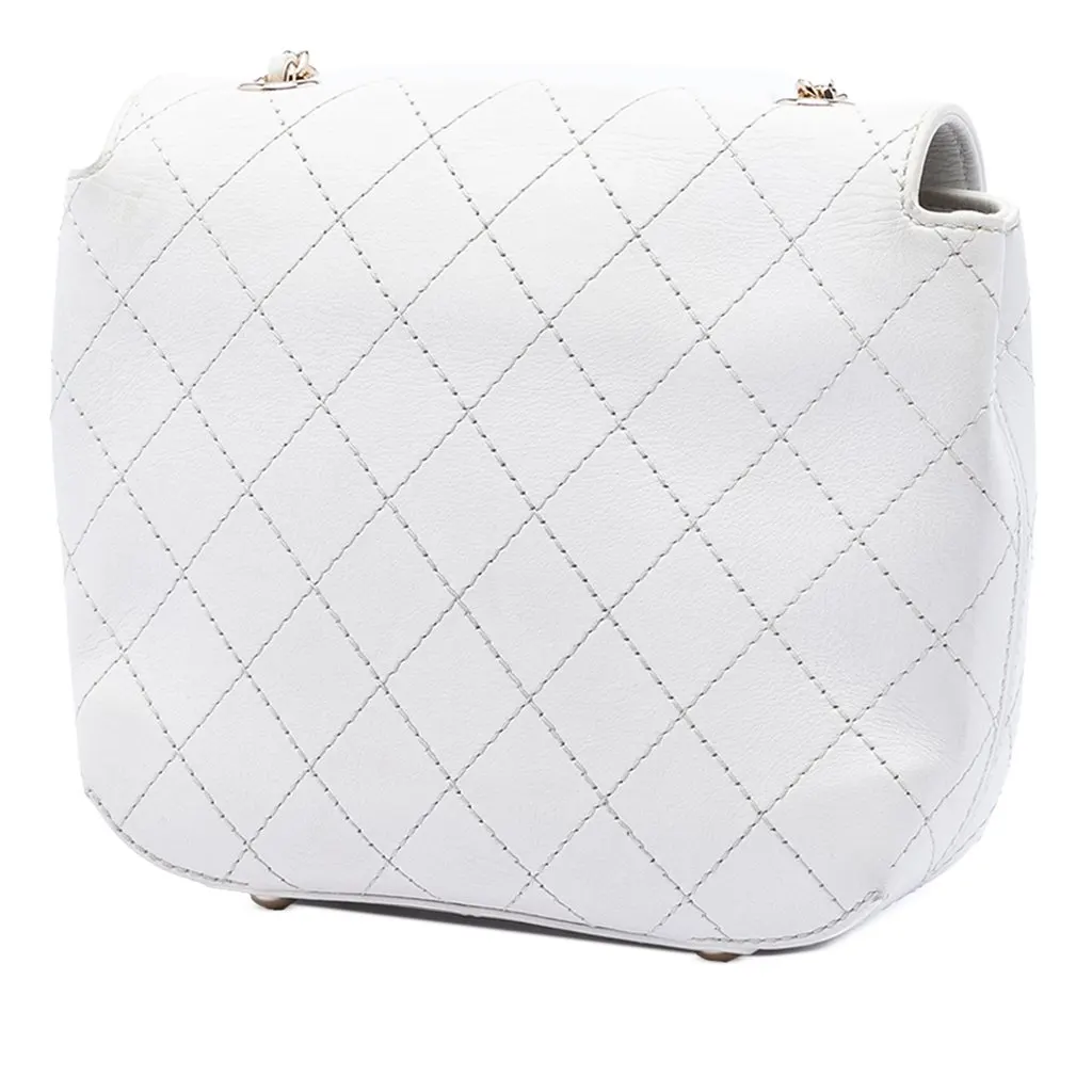 Chanel Small Stitched Calfskin Covered CC Flap White Leather Very good - Back View