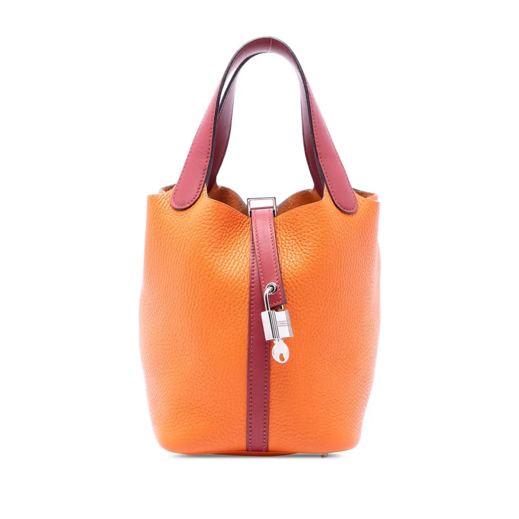 Hermès Bicolor Clemence and Swift Picotin Lock 18 Orange Leather Good - Front View