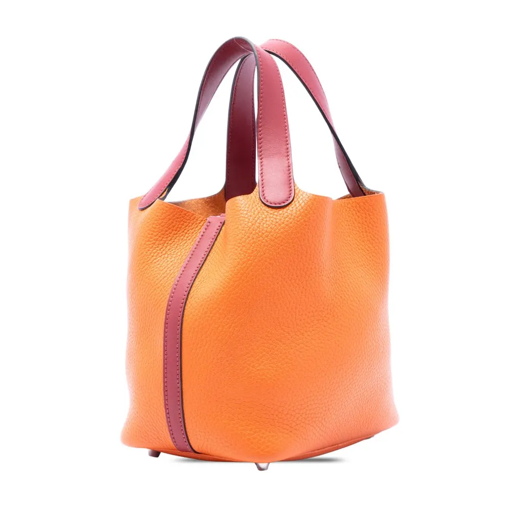 Hermès Bicolor Clemence and Swift Picotin Lock 18 Orange Leather Good - Back View
