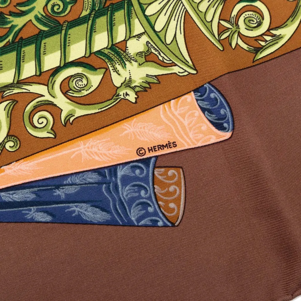Hermès L Atlantide Silk Scarf 90 Brown Very good - Inside View