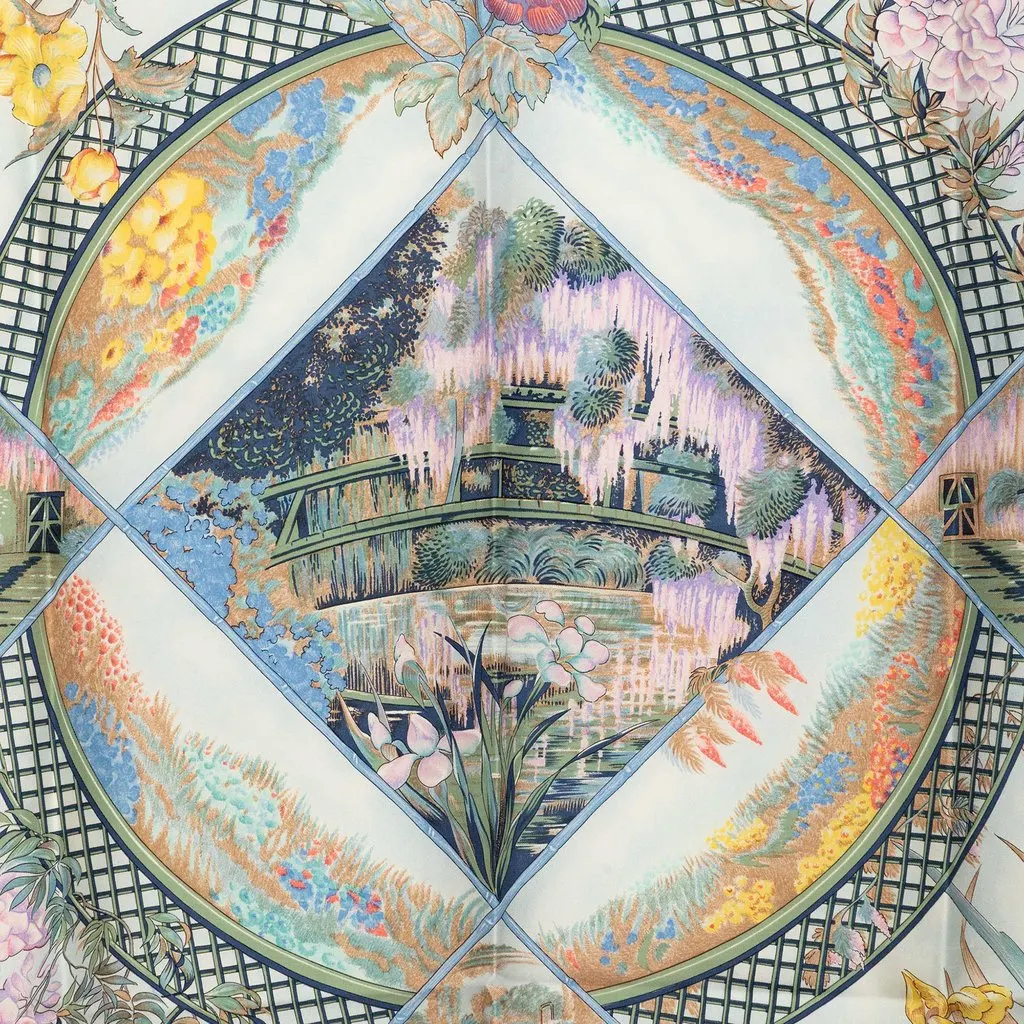 Hermès Giverny Silk Scarf 90 Blue Silk Very good - Back View