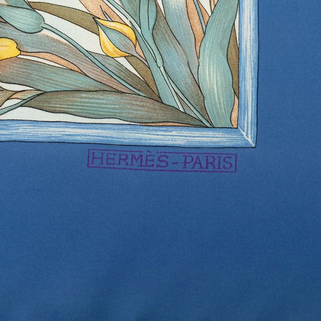 Hermès Giverny Silk Scarf 90 Blue Silk Very good - Inside View