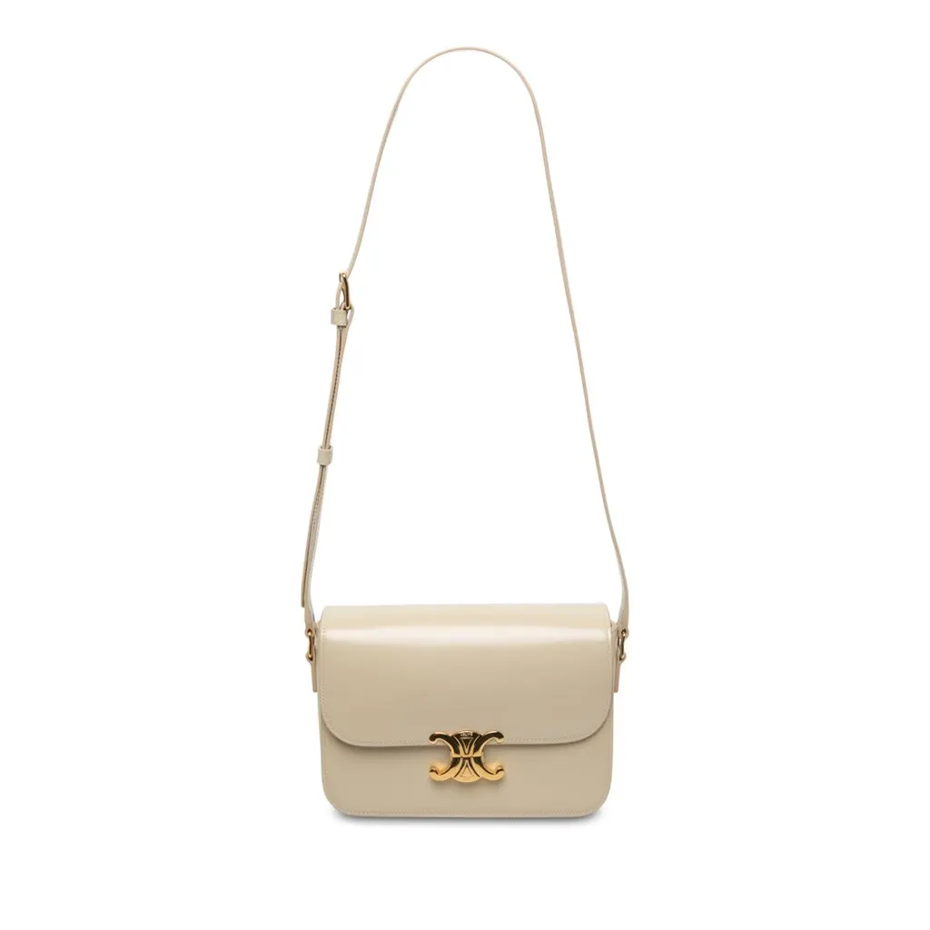 Celine Classique Shiny Calfskin Triomphe Crossbody Brown Leather Very good - Front View