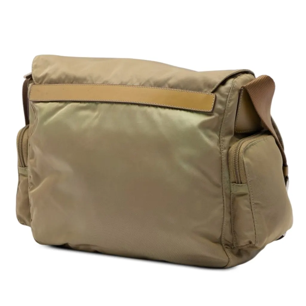 Prada Tessuto Double Buckle Messenger Bag Beige Very good - Back View