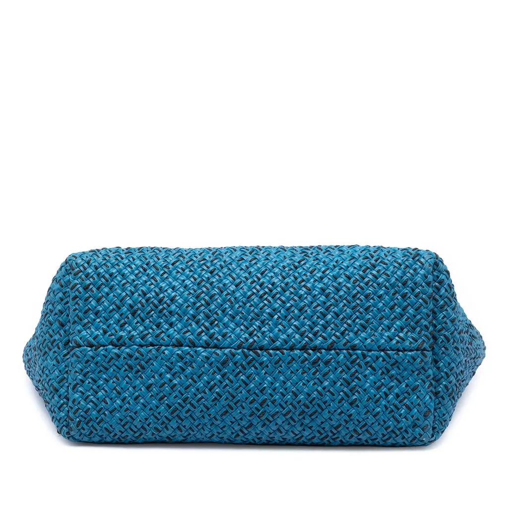 Bottega Veneta Large Lambskin Intreccio Cabat Tote Blue Leather Very good - Inside View