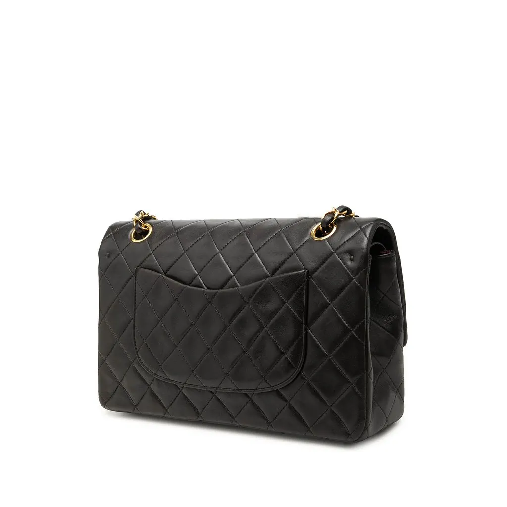 Chanel Medium Classic Lambskin Double Flap Black Leather Very good - Back View