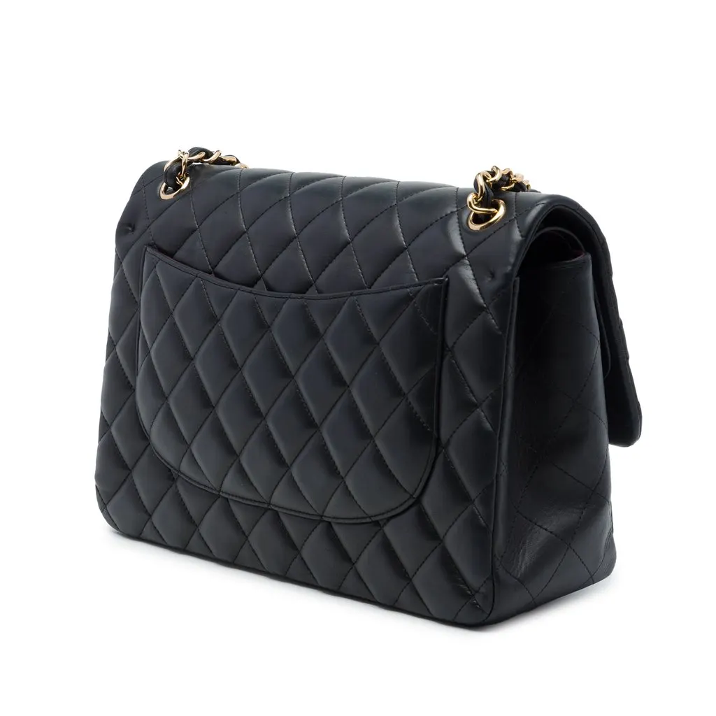 Chanel Jumbo Classic Lambskin Double Flap Black Leather Very good - Back View