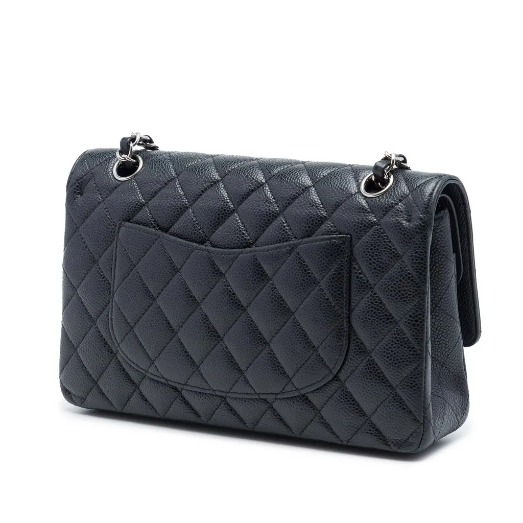 Chanel Medium Classic Caviar Double Flap Black Leather Very good - Back View