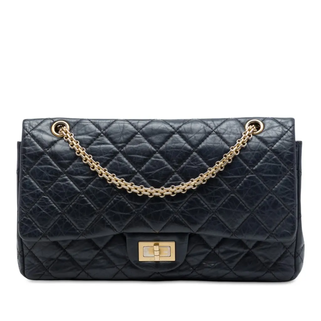 Chanel Quilted Aged Calfskin Reissue 2.55 Double Flap 227 Black Leather Very good - Front View