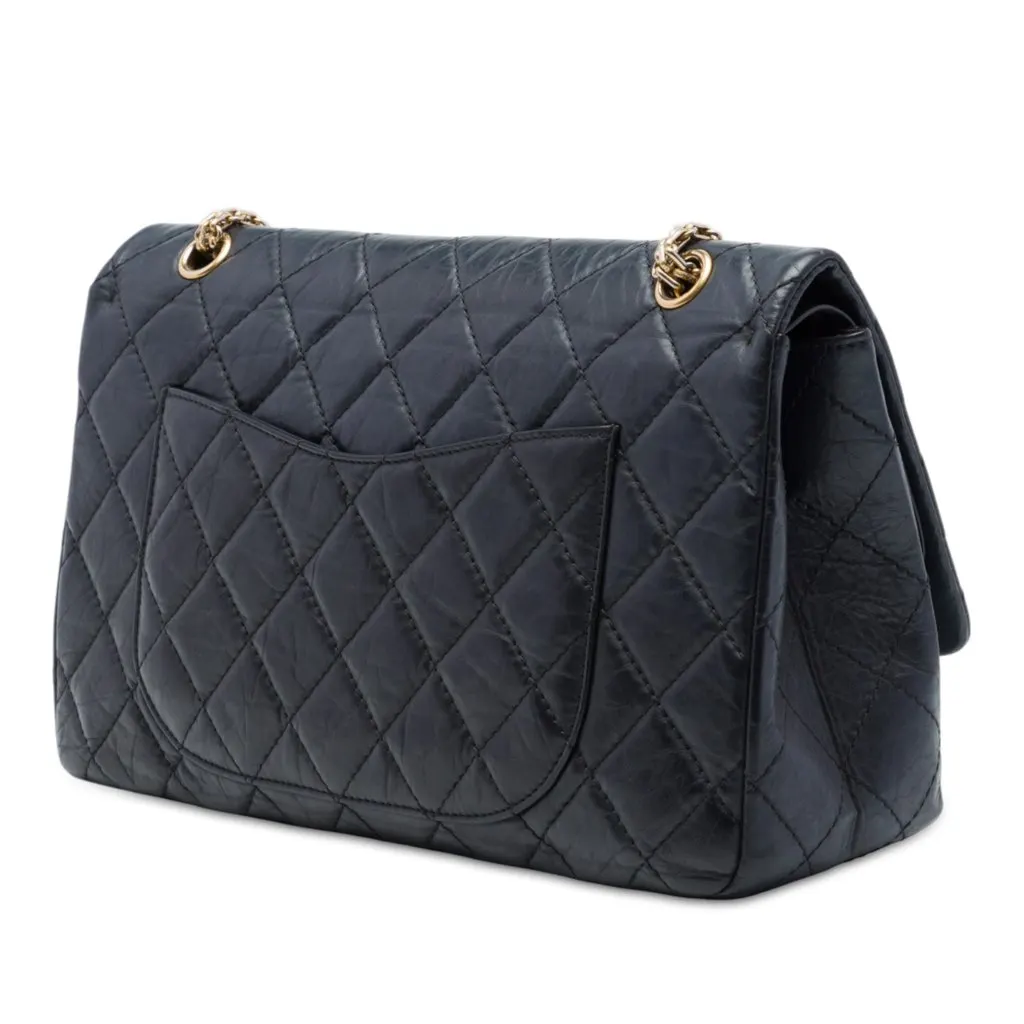Chanel Quilted Aged Calfskin Reissue 2.55 Double Flap 227 Black Leather Very good - Back View