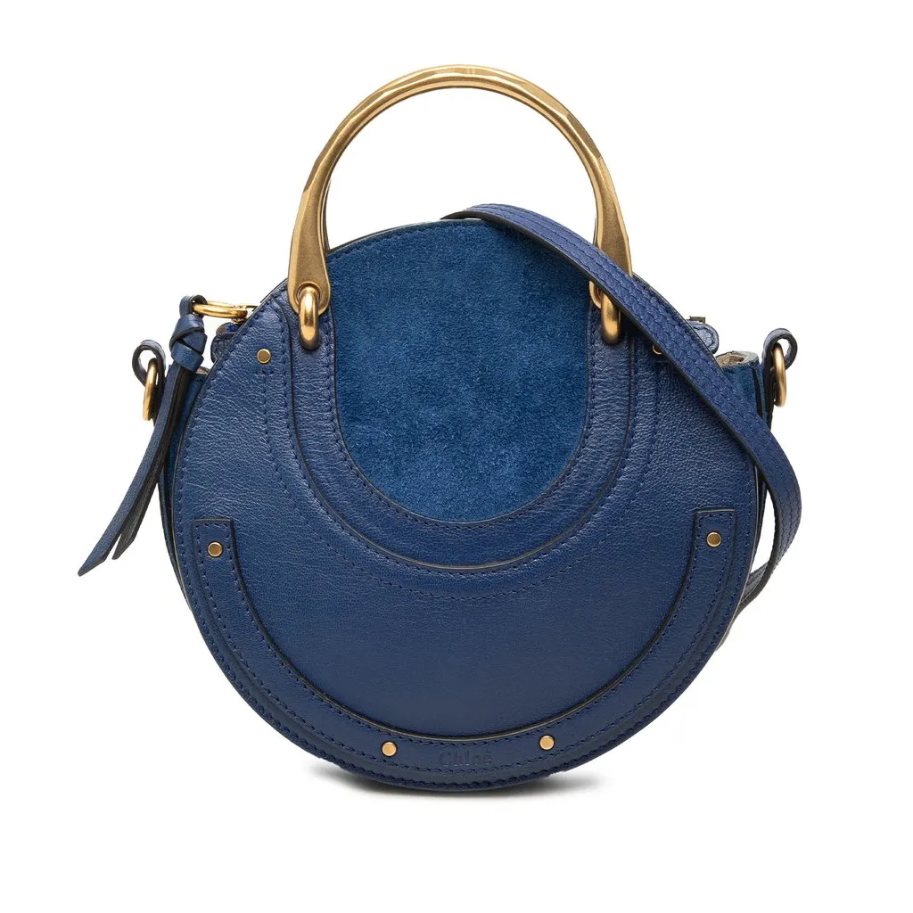 Chloé Small Calfskin and Suede Pixie Satchel Blue Leather Very good - Front View