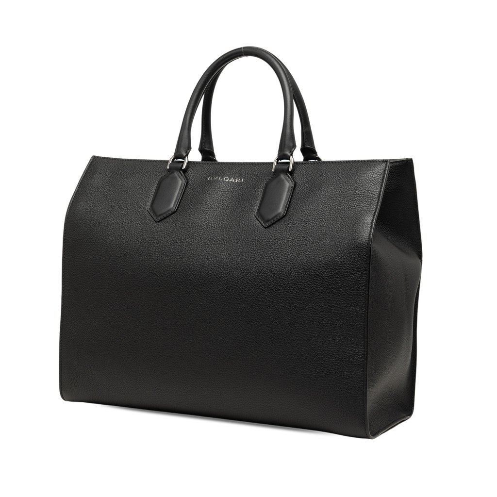 BVLGARI ブラックレザー バッグ Bvlgari Leather Logo Satchel Black X-Large Leather