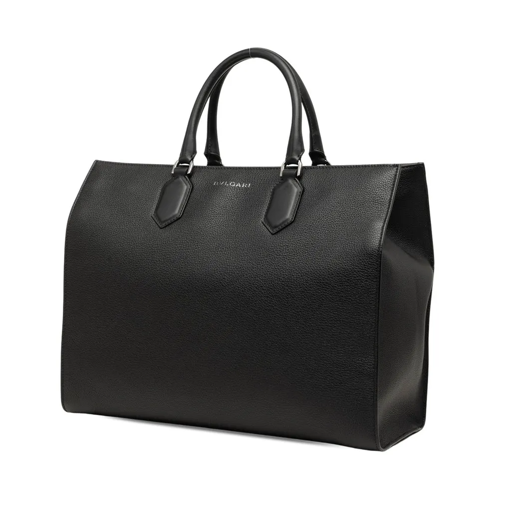 Bvlgari Leather Logo Satchel Black Leather Very good - Back View