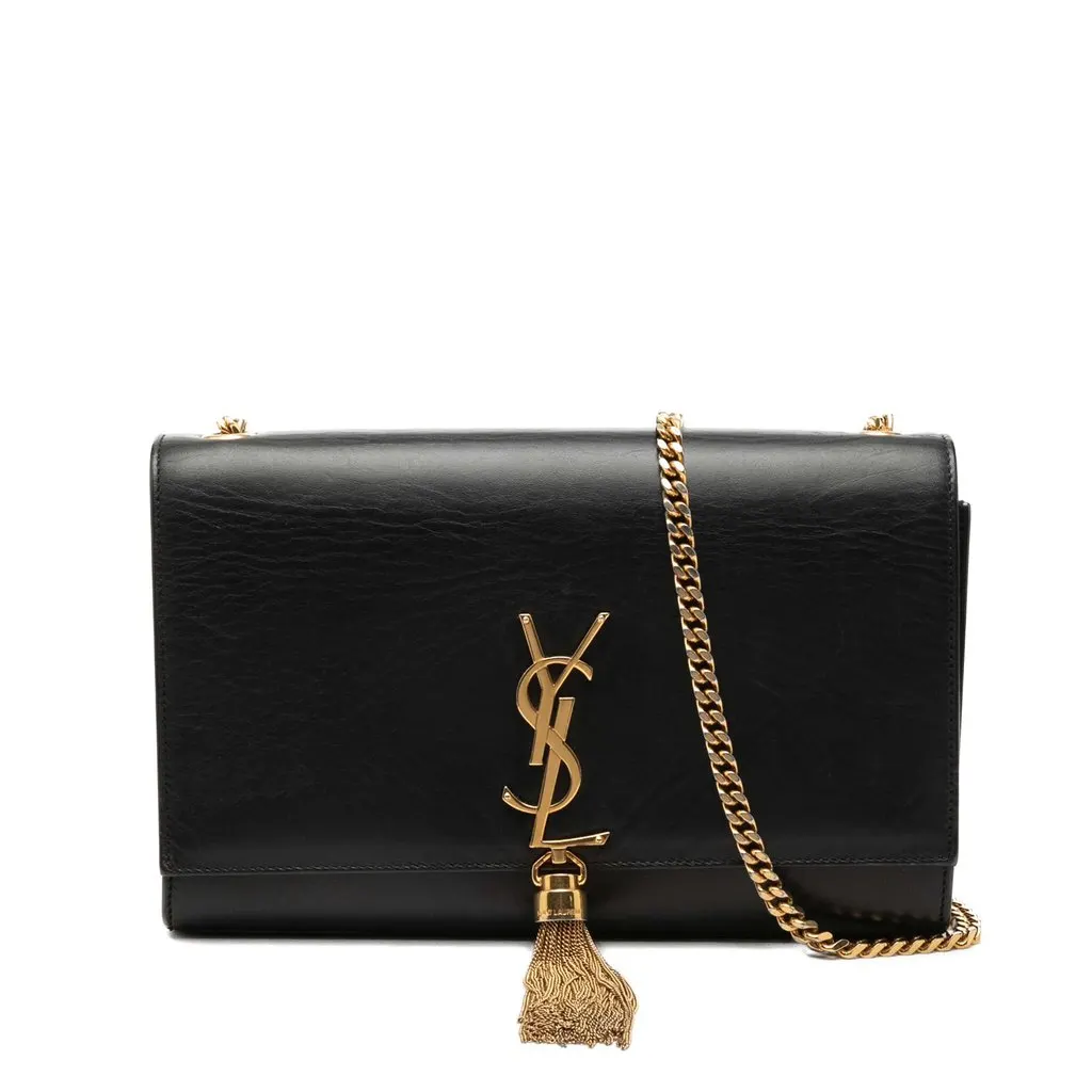 Saint Laurent Medium Smooth Calfskin Classic Monogram Kate Tassel Crossbody Black Leather Very good - Front View