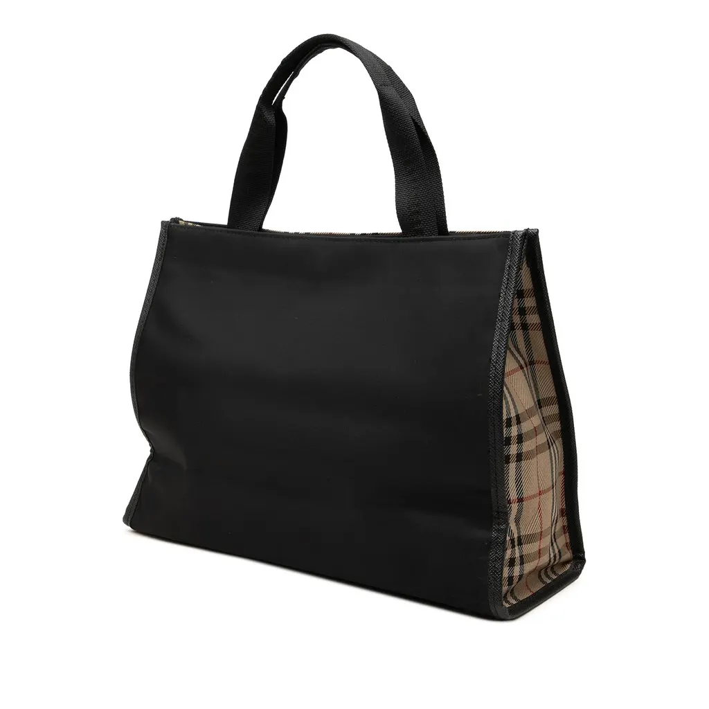Burberry House Check Canvas Trimmed Nylon Tote Black Polyamide Good - Back View