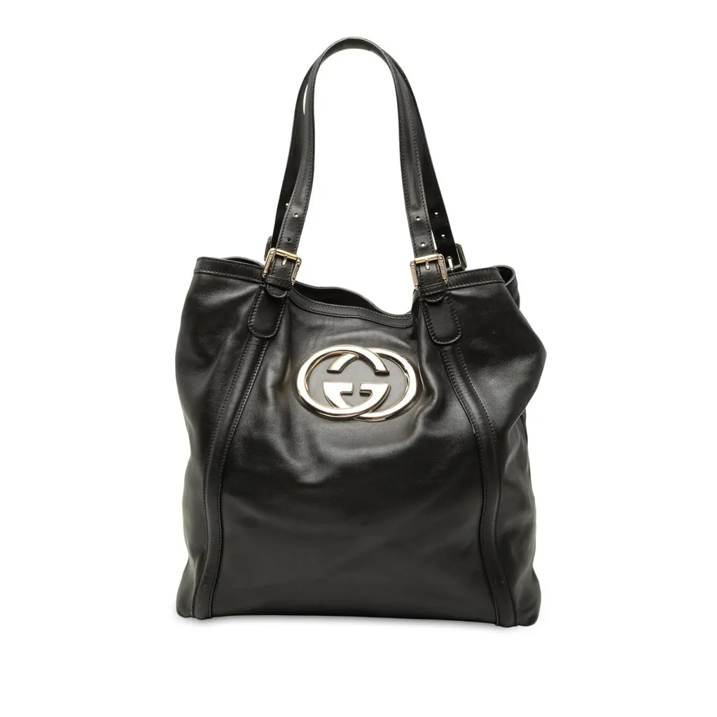 Gucci Calfskin Britt Tote Black Leather Very good - Front View