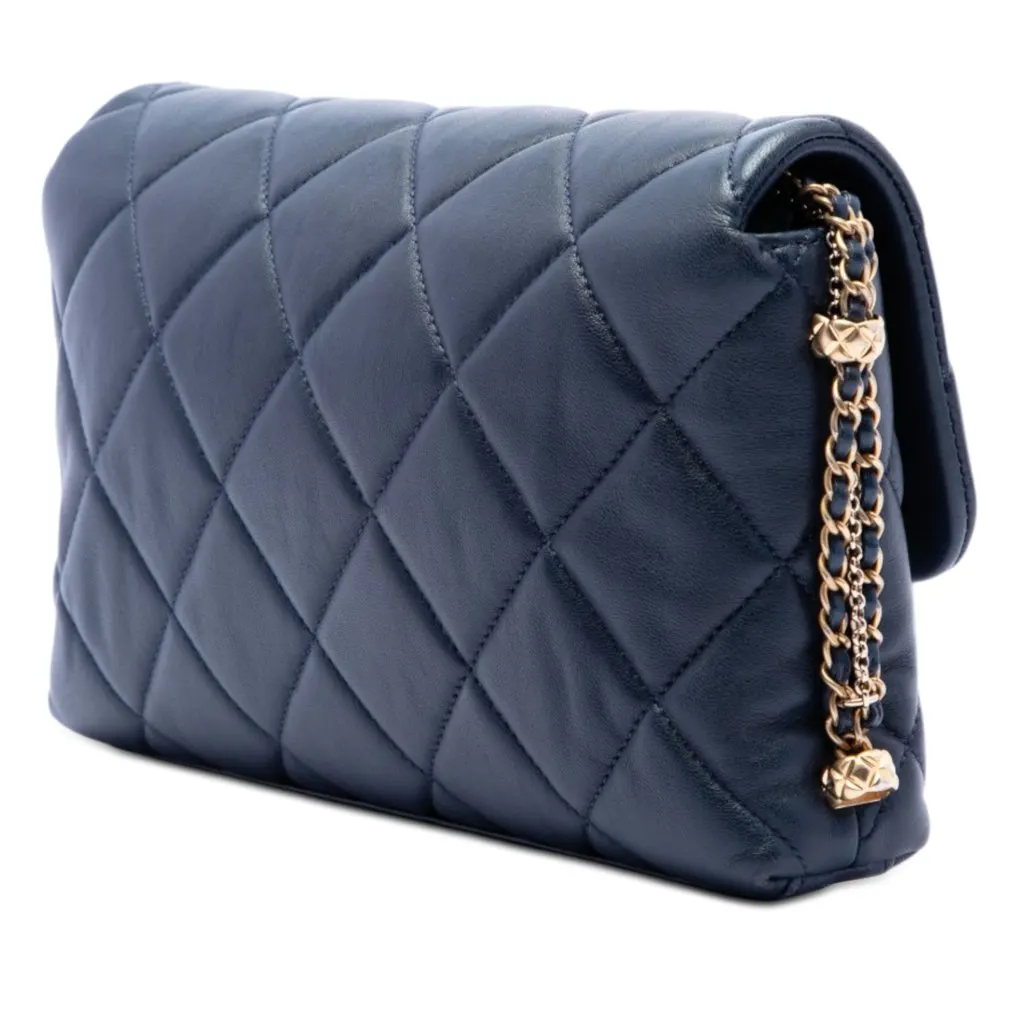 Chanel Quilted Lambskin Crush on Chains Flap Blue Leather Very good - Back View