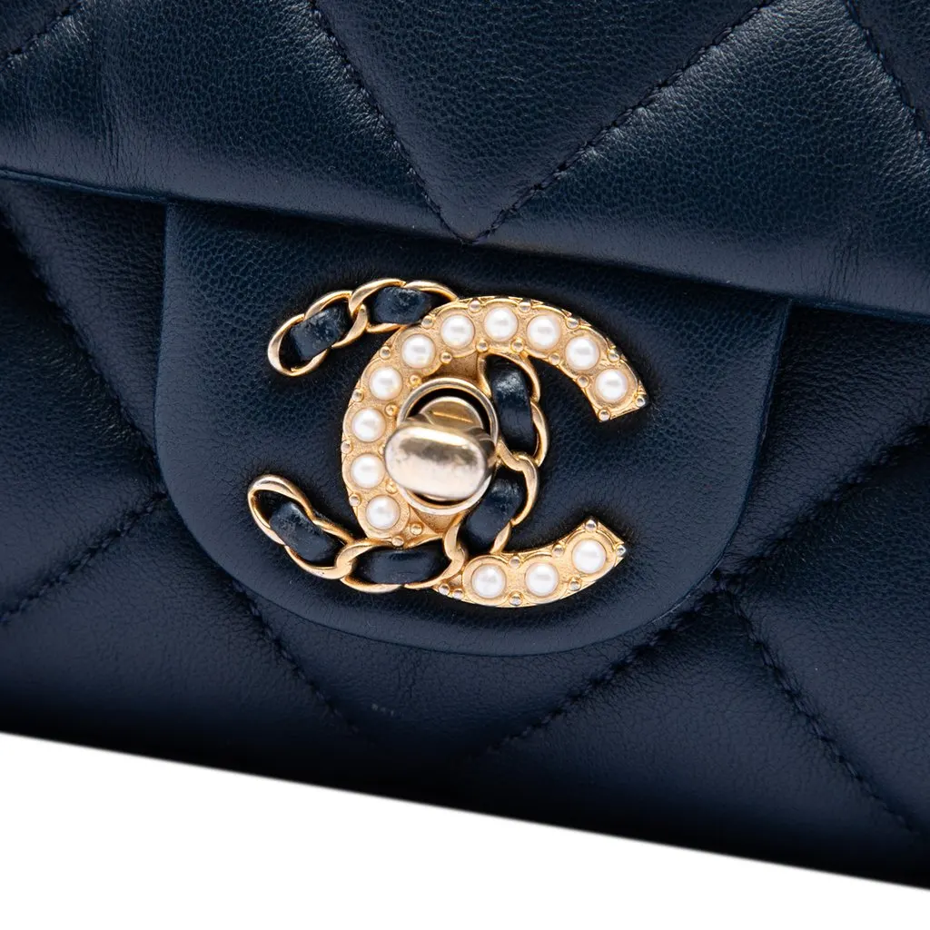 Chanel Quilted Lambskin Crush on Chains Flap Blue Leather Very good - Box View