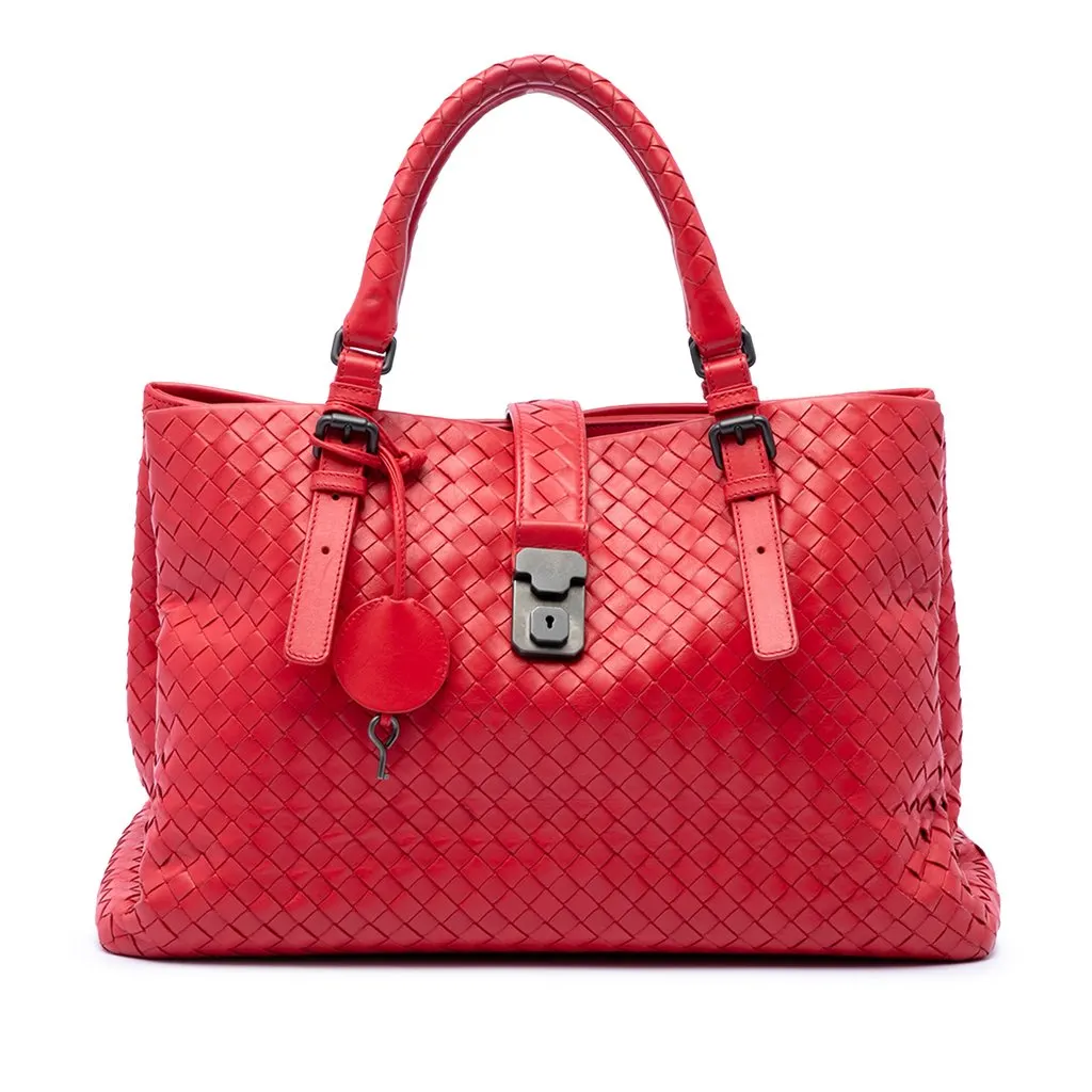 Bottega Veneta Medium Nappa Intrecciato Roma Tote Red Leather Very good - Front View