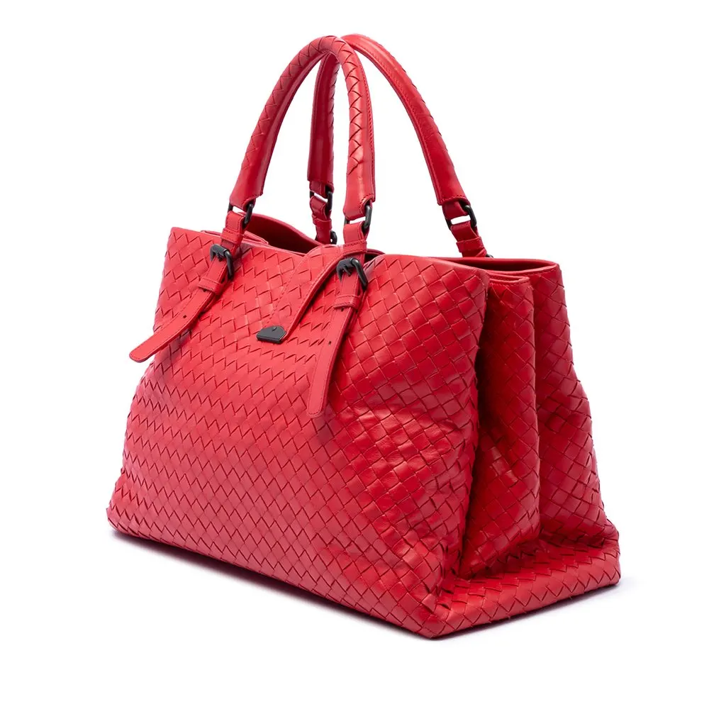 Bottega Veneta Medium Nappa Intrecciato Roma Tote Red Leather Very good - Back View