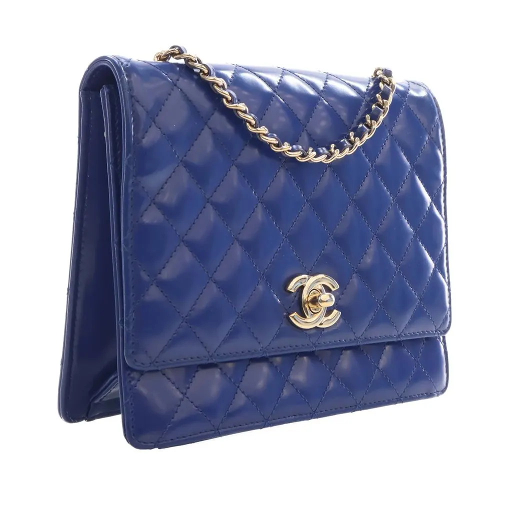 Chanel CC Quilted Patent Square Flap Blue Leather Very good - Back View